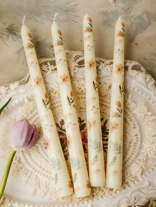 1/2/4pcs Handmade Soy Wax Colorful Iris Flower Pattern Long Candles, Elegant Indoor Decor, Suitable For Wedding Centerpiece, Bridesmaid, Proposal Table Decor, Mother's Day Gift For Mom/Grandma, Spring