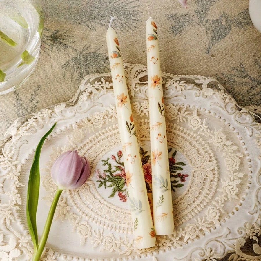 1/2/4pcs Handmade Soy Wax Colorful Iris Flower Pattern Long Candles, Elegant Indoor Decor, Suitable For Wedding Centerpiece, Bridesmaid, Proposal Table Decor, Mother's Day Gift For Mom/Grandma, Spring