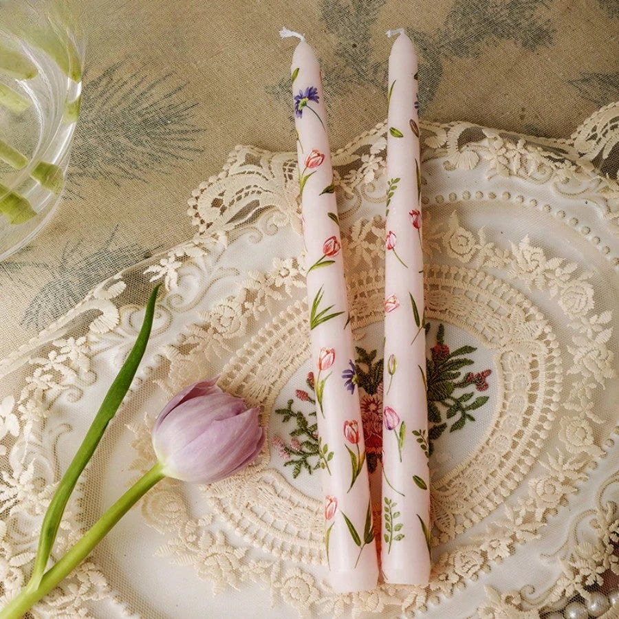 1/2/4pcs Handmade Soy Wax Colorful Iris Flower Pattern Long Candles, Elegant Indoor Decor, Suitable For Wedding Centerpiece, Bridesmaid, Proposal Table Decor, Mother's Day Gift For Mom/Grandma, Spring