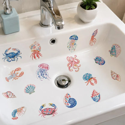 1/2 Sheets Kids Bathroom Wall Stickers Ocean Animals 7 Step Hand Washing Guide, Cartoon Dolphin Turtle Removable Wall Decals For Nursery School Decor