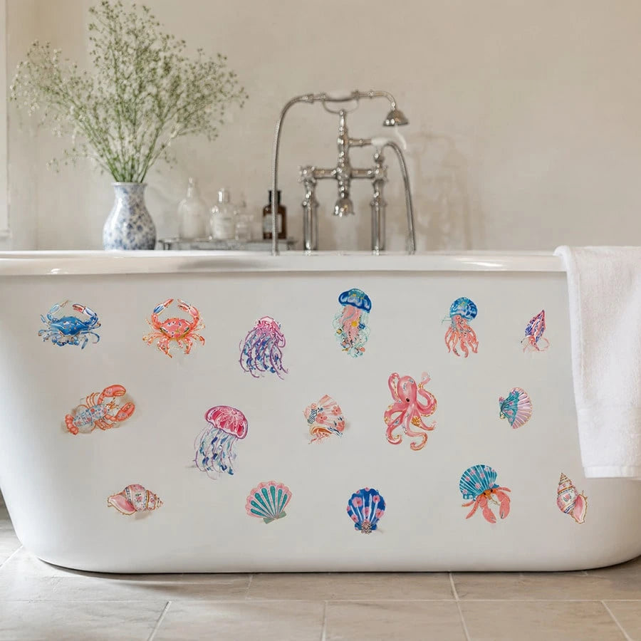 1/2 Sheets Kids Bathroom Wall Stickers Ocean Animals 7 Step Hand Washing Guide, Cartoon Dolphin Turtle Removable Wall Decals For Nursery School Decor