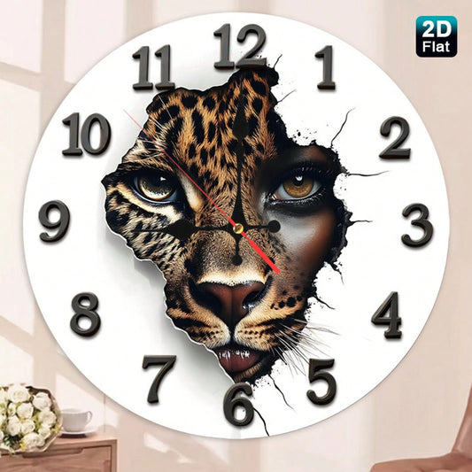 1 2D Flat Leopard Print Baby Face Wall Clock| Silent And Non-Ticking, Very Suitable For Kitchens, Classrooms, Offices, Homes, And Schools