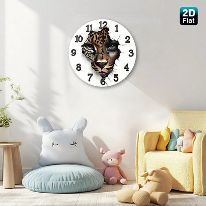 1 2D Flat Leopard Print Baby Face Wall Clock| Silent And Non-Ticking, Very Suitable For Kitchens, Classrooms, Offices, Homes, And Schools