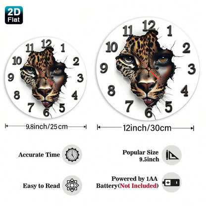 1 2D Flat Leopard Print Baby Face Wall Clock| Silent And Non-Ticking, Very Suitable For Kitchens, Classrooms, Offices, Homes, And Schools