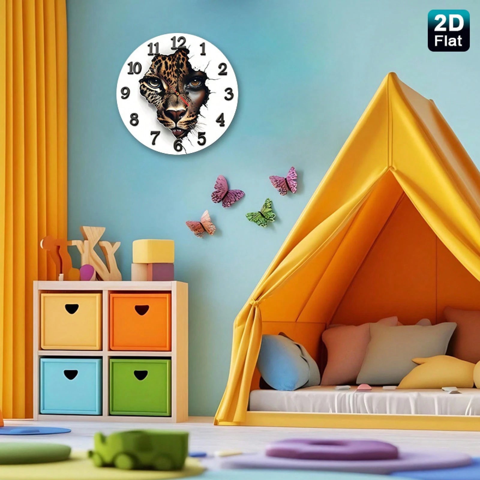 1 2D Flat Leopard Print Baby Face Wall Clock| Silent And Non-Ticking, Very Suitable For Kitchens, Classrooms, Offices, Homes, And Schools