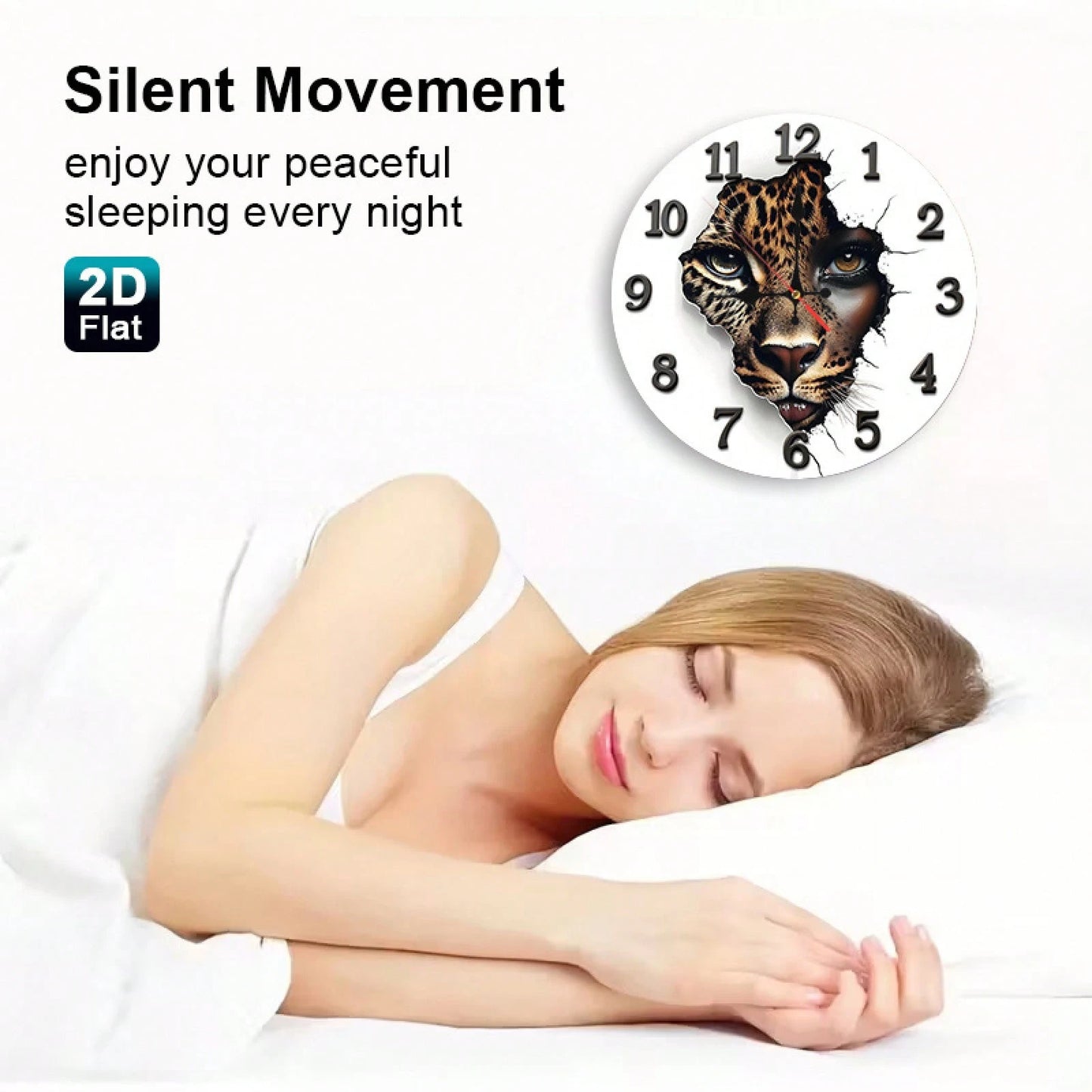 1 2D Flat Leopard Print Baby Face Wall Clock| Silent And Non-Ticking, Very Suitable For Kitchens, Classrooms, Offices, Homes, And Schools