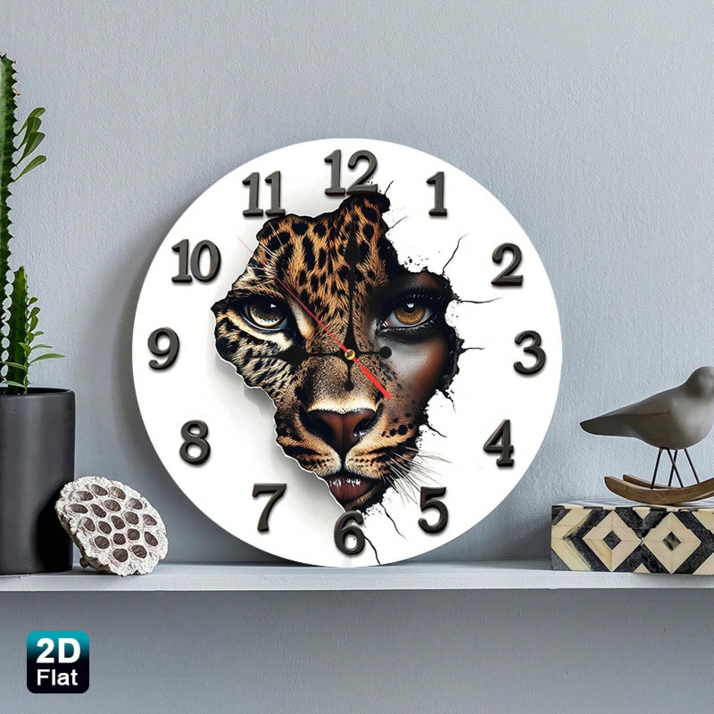 1 2D Flat Leopard Print Baby Face Wall Clock| Silent And Non-Ticking, Very Suitable For Kitchens, Classrooms, Offices, Homes, And Schools