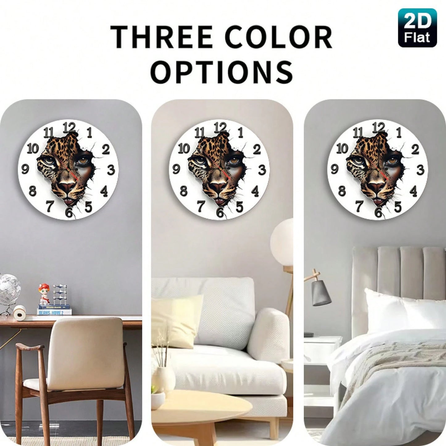 1 2D Flat Leopard Print Baby Face Wall Clock| Silent And Non-Ticking, Very Suitable For Kitchens, Classrooms, Offices, Homes, And Schools