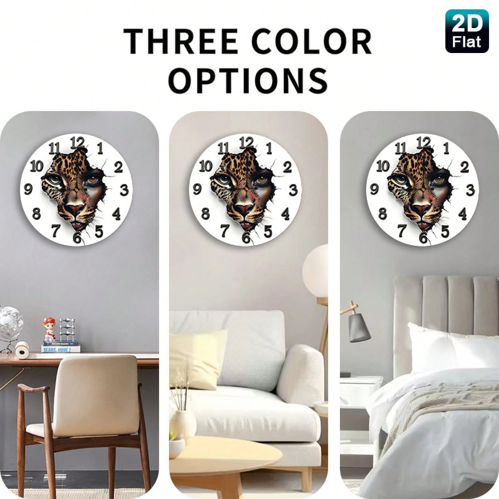 1 2D Flat Leopard Print Baby Face Wall Clock| Silent And Non-Ticking, Very Suitable For Kitchens, Classrooms, Offices, Homes, And Schools