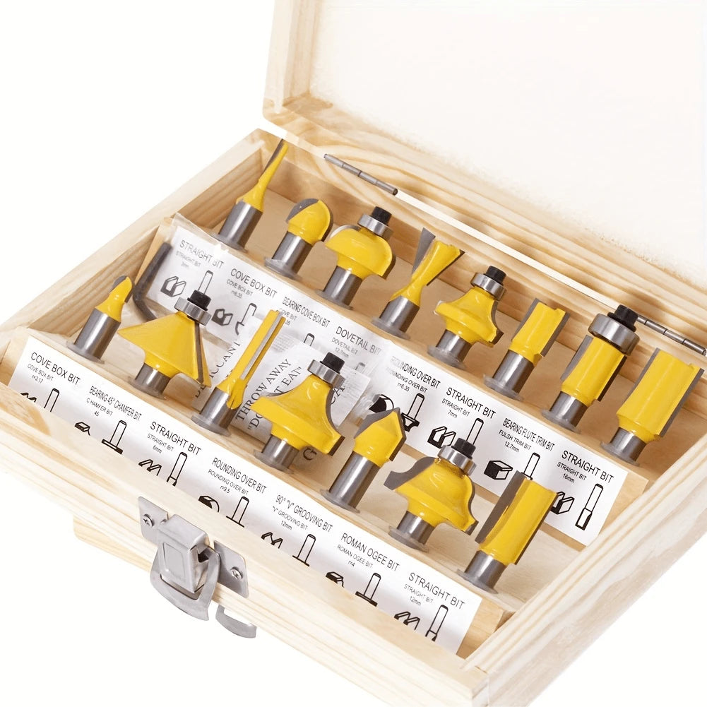 1/2set,15pcs Precision Woodworking Router Bit Set- Multi-Purpose Carbide Material, Durable And Sturdy. 1/4 Inch Shank, Comfortable Grip, Ideal For Fine Milling And Carving. Suitable For Professional