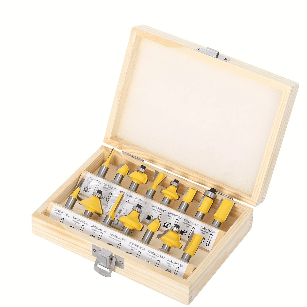 1/2set,15pcs Precision Woodworking Router Bit Set- Multi-Purpose Carbide Material, Durable And Sturdy. 1/4 Inch Shank, Comfortable Grip, Ideal For Fine Milling And Carving. Suitable For Professional
