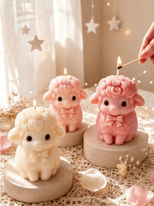 1/4pcs Cute Sheep Shaped Scented Candles, Soft Lamb Figurine Soy Wax Candles With Bows, Beautiful Home Decor Tabletop Decoration, Perfect Easter Wedding Baby Shower Gift For Women, Soothing Fragrance