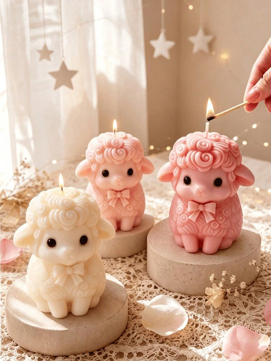 1/4pcs Cute Sheep Shaped Scented Candles, Soft Lamb Figurine Soy Wax Candles With Bows, Beautiful Home Decor Tabletop Decoration, Perfect Easter Wedding Baby Shower Gift For Women, Soothing Fragrance