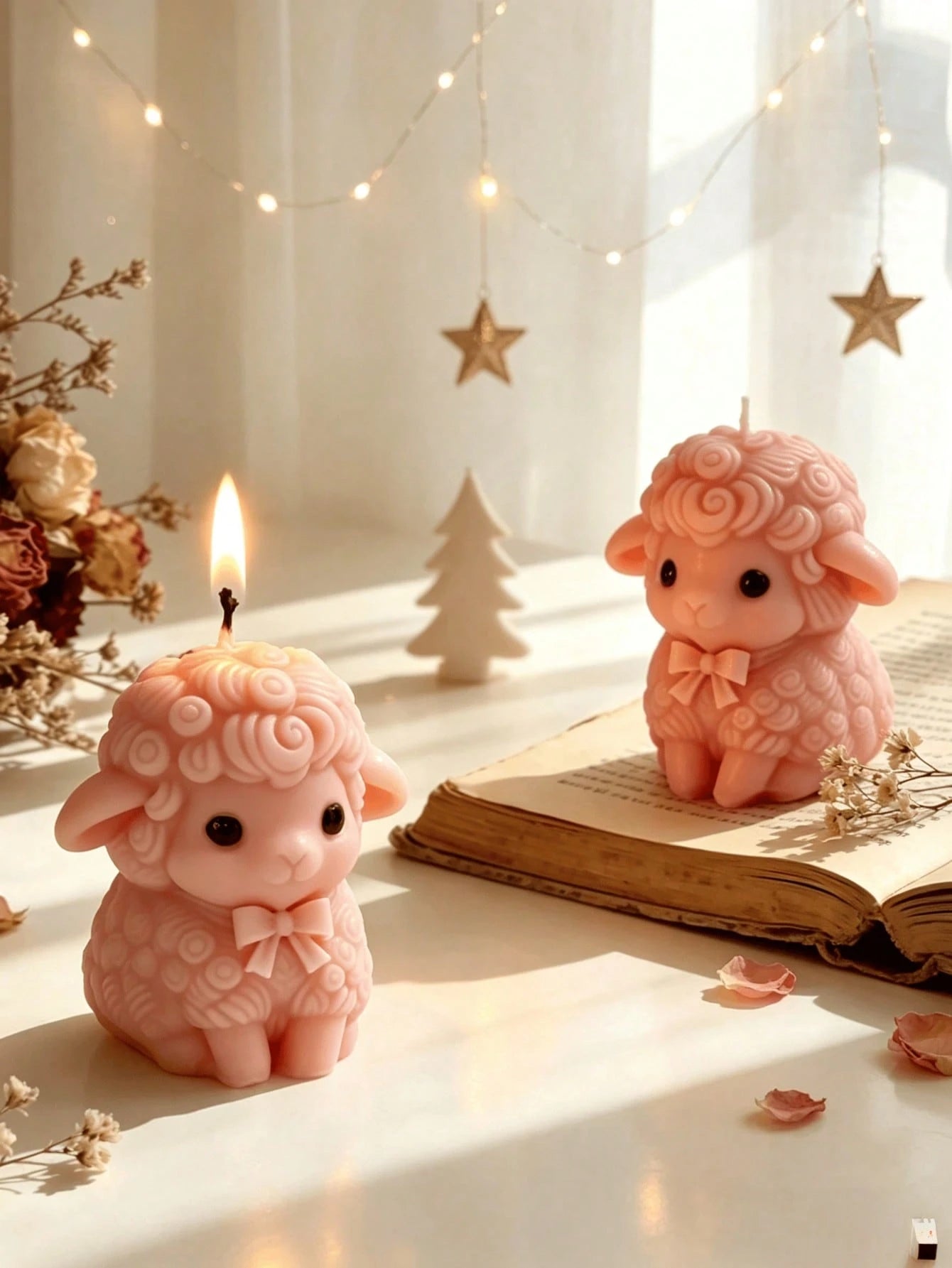 1/4pcs Cute Sheep Shaped Scented Candles, Soft Lamb Figurine Soy Wax Candles With Bows, Beautiful Home Decor Tabletop Decoration, Perfect Easter Wedding Baby Shower Gift For Women, Soothing Fragrance