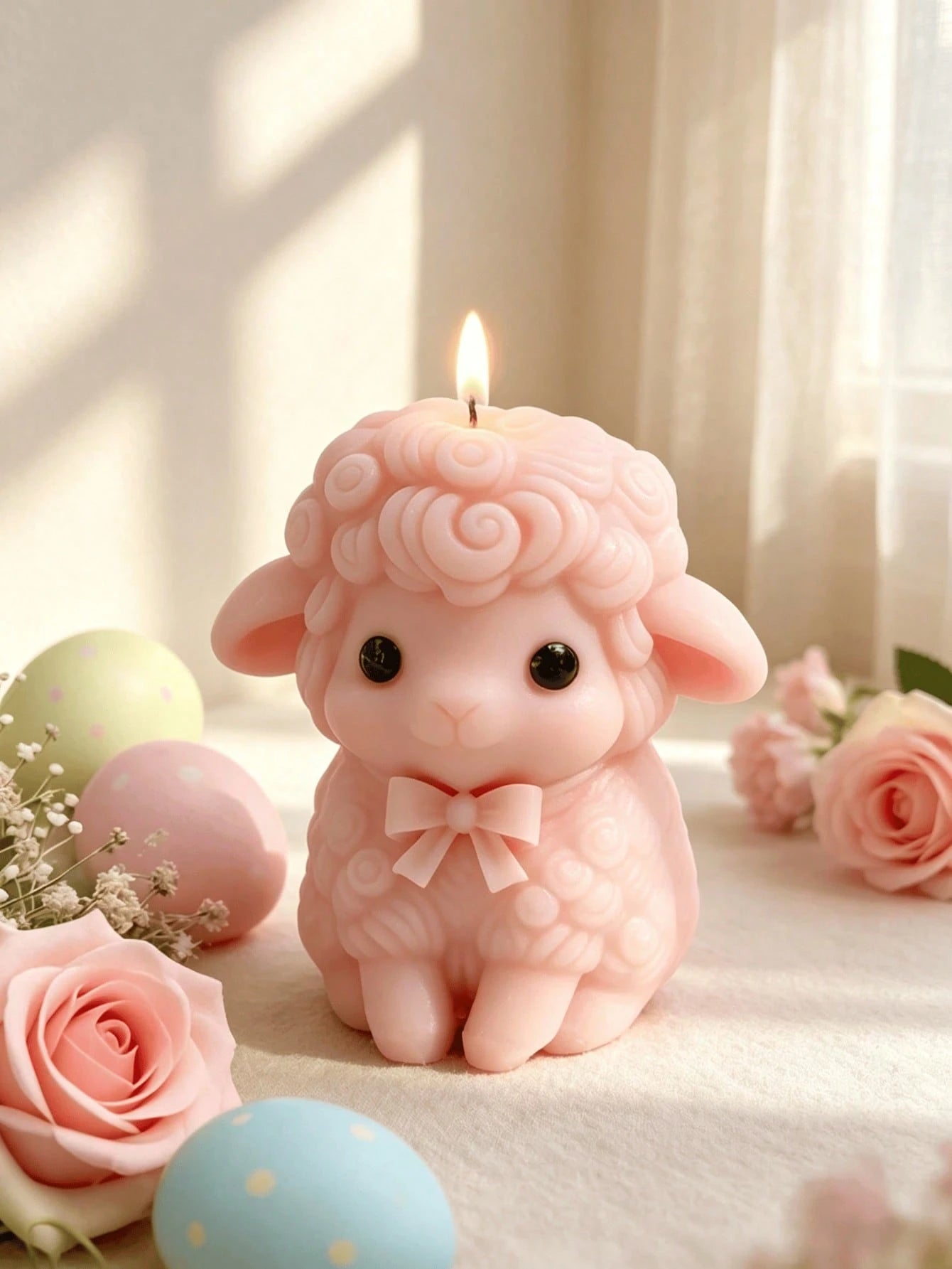 1/4pcs Cute Sheep Shaped Scented Candles, Soft Lamb Figurine Soy Wax Candles With Bows, Beautiful Home Decor Tabletop Decoration, Perfect Easter Wedding Baby Shower Gift For Women, Soothing Fragrance