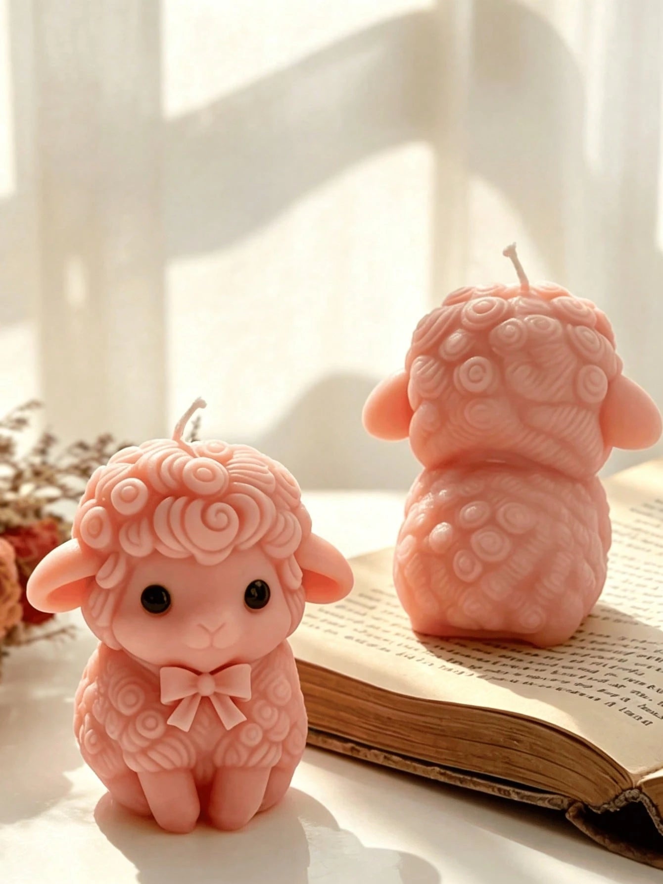 1/4pcs Cute Sheep Shaped Scented Candles, Soft Lamb Figurine Soy Wax Candles With Bows, Beautiful Home Decor Tabletop Decoration, Perfect Easter Wedding Baby Shower Gift For Women, Soothing Fragrance