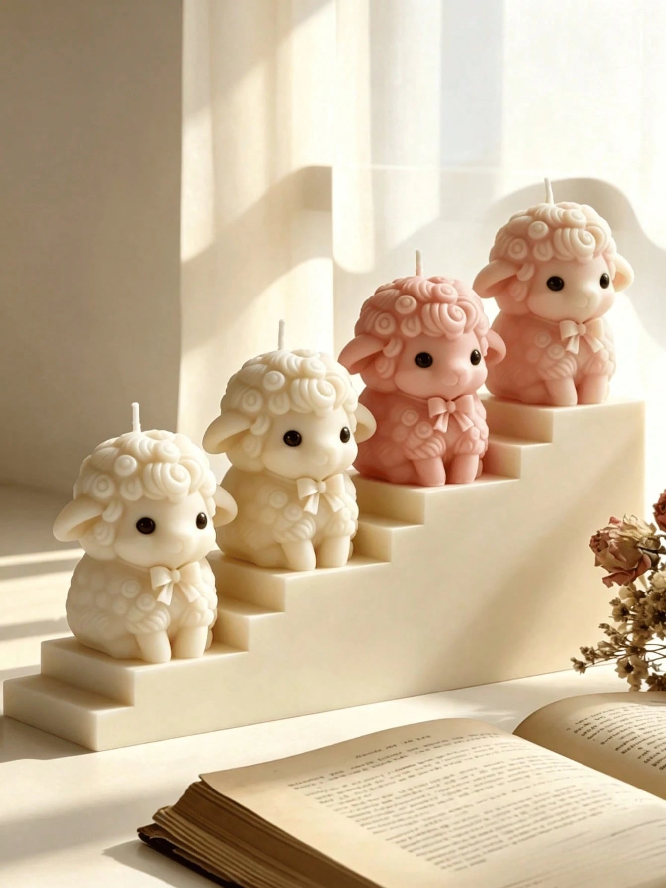 1/4pcs Cute Sheep Shaped Scented Candles, Soft Lamb Figurine Soy Wax Candles With Bows, Beautiful Home Decor Tabletop Decoration, Perfect Easter Wedding Baby Shower Gift For Women, Soothing Fragrance