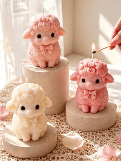 1/4pcs Cute Sheep Shaped Scented Candles, Soft Lamb Figurine Soy Wax Candles With Bows, Beautiful Home Decor Tabletop Decoration, Perfect Easter Wedding Baby Shower Gift For Women, Soothing Fragrance