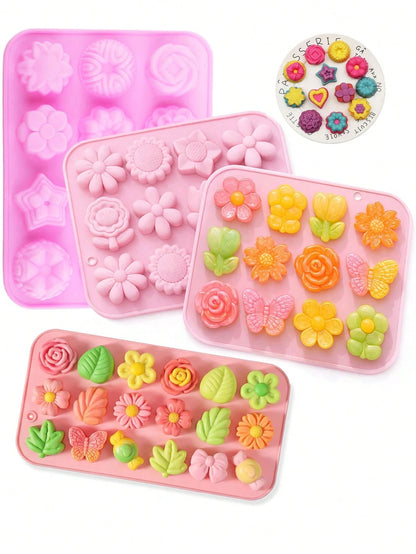 1/4pcs Flower Bowknot Handmade Soap Silicone Mold, Rose, Daisy, Multiple Small Flowers, Butterfly, Green Leaf, Bow Tie Fresh Styles, Heat Resistant Flexible Anti-Deformation, Non-Stick Easy Release, W