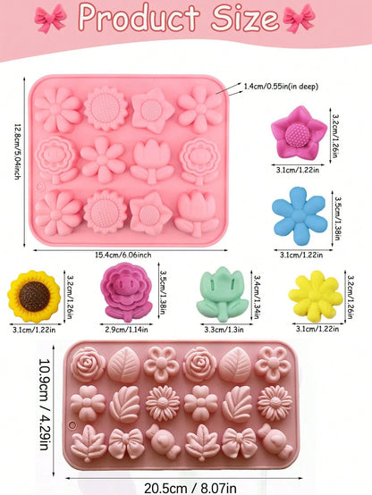 1/4pcs Flower Bowknot Handmade Soap Silicone Mold, Rose, Daisy, Multiple Small Flowers, Butterfly, Green Leaf, Bow Tie Fresh Styles, Heat Resistant Flexible Anti-Deformation, Non-Stick Easy Release, W