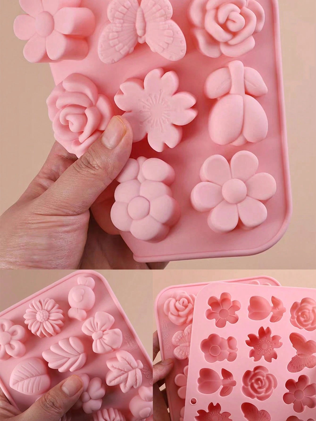 1/4pcs Flower Bowknot Handmade Soap Silicone Mold, Rose, Daisy, Multiple Small Flowers, Butterfly, Green Leaf, Bow Tie Fresh Styles, Heat Resistant Flexible Anti-Deformation, Non-Stick Easy Release, W