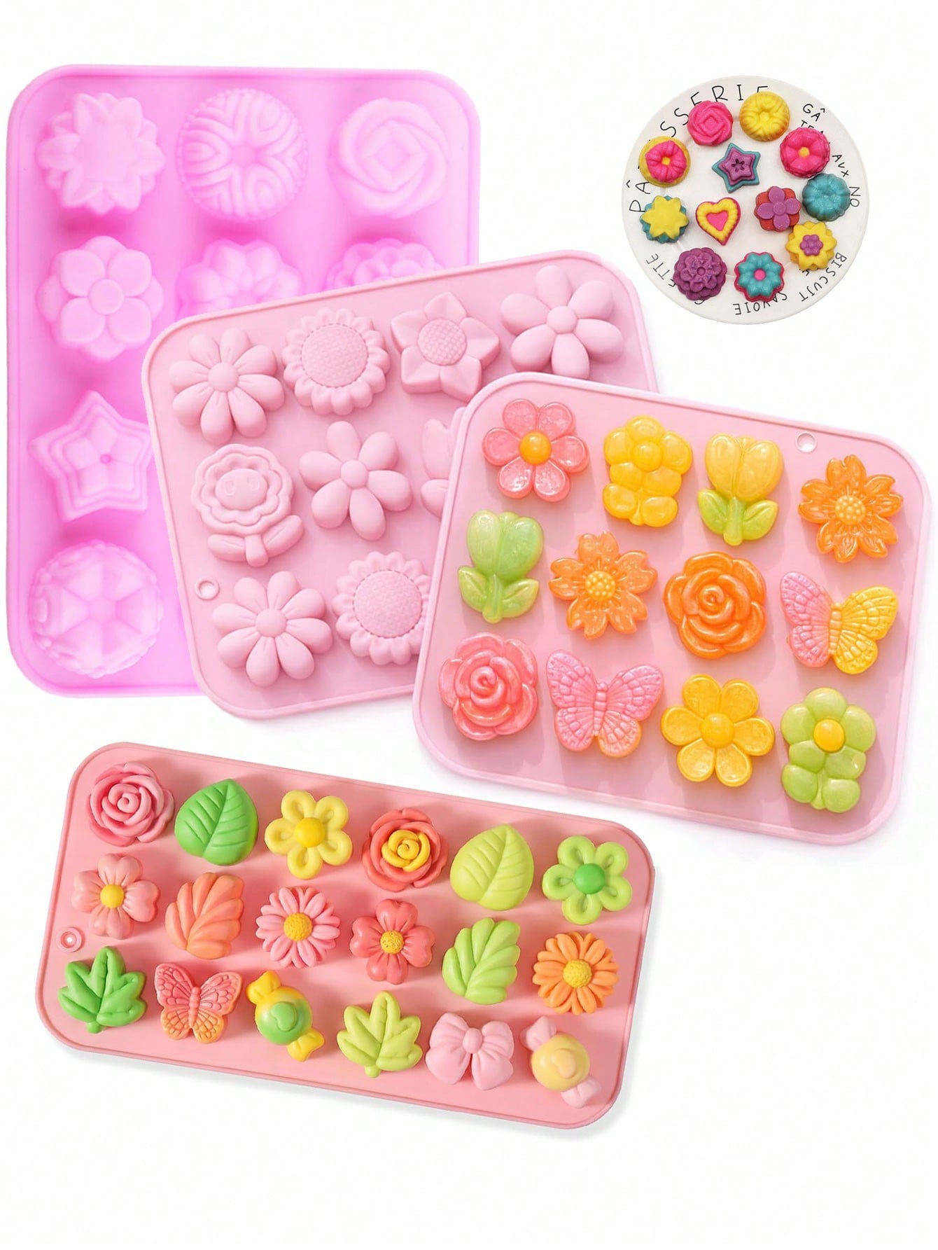 1/4pcs Flower Bowknot Handmade Soap Silicone Mold, Rose, Daisy, Multiple Small Flowers, Butterfly, Green Leaf, Bow Tie Fresh Styles, Heat Resistant Flexible Anti-Deformation, Non-Stick Easy Release, W