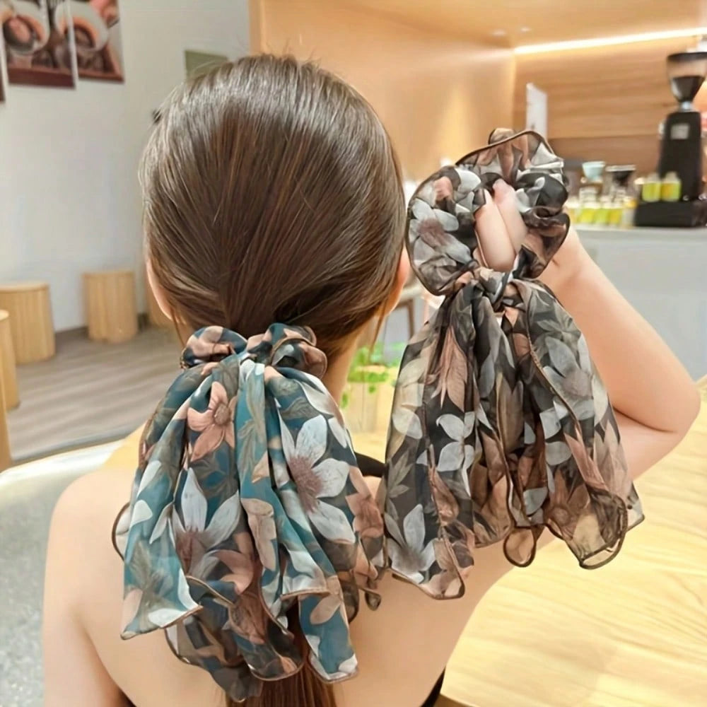1-4pcs Satin French Vintage Printed Elegant Bow Hair Scrunchies, Lace Large Scrunchies, Sweet Style Mesh Ponytail Clips, Hair Tie Set, Bathroom Accessories/Decor, Headbands, Hair Ties, Hair Ropes, Hea