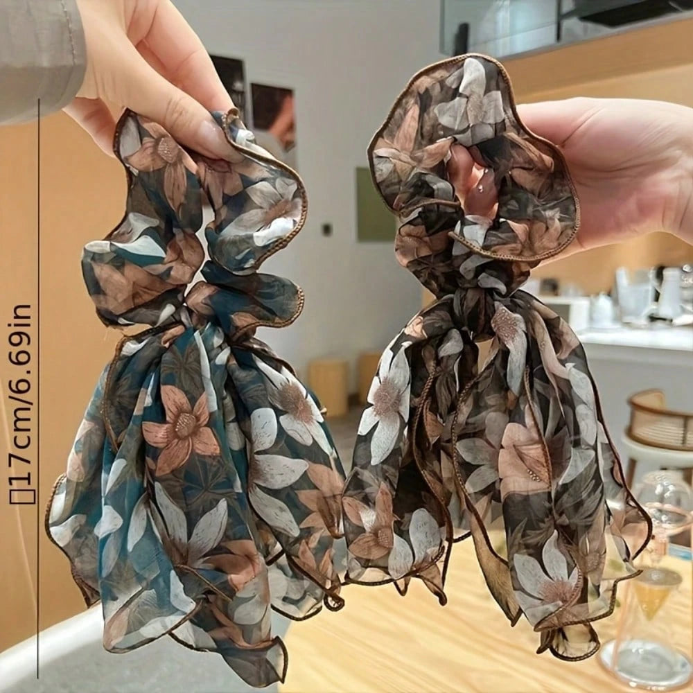 1-4pcs Satin French Vintage Printed Elegant Bow Hair Scrunchies, Lace Large Scrunchies, Sweet Style Mesh Ponytail Clips, Hair Tie Set, Bathroom Accessories/Decor, Headbands, Hair Ties, Hair Ropes, Hea