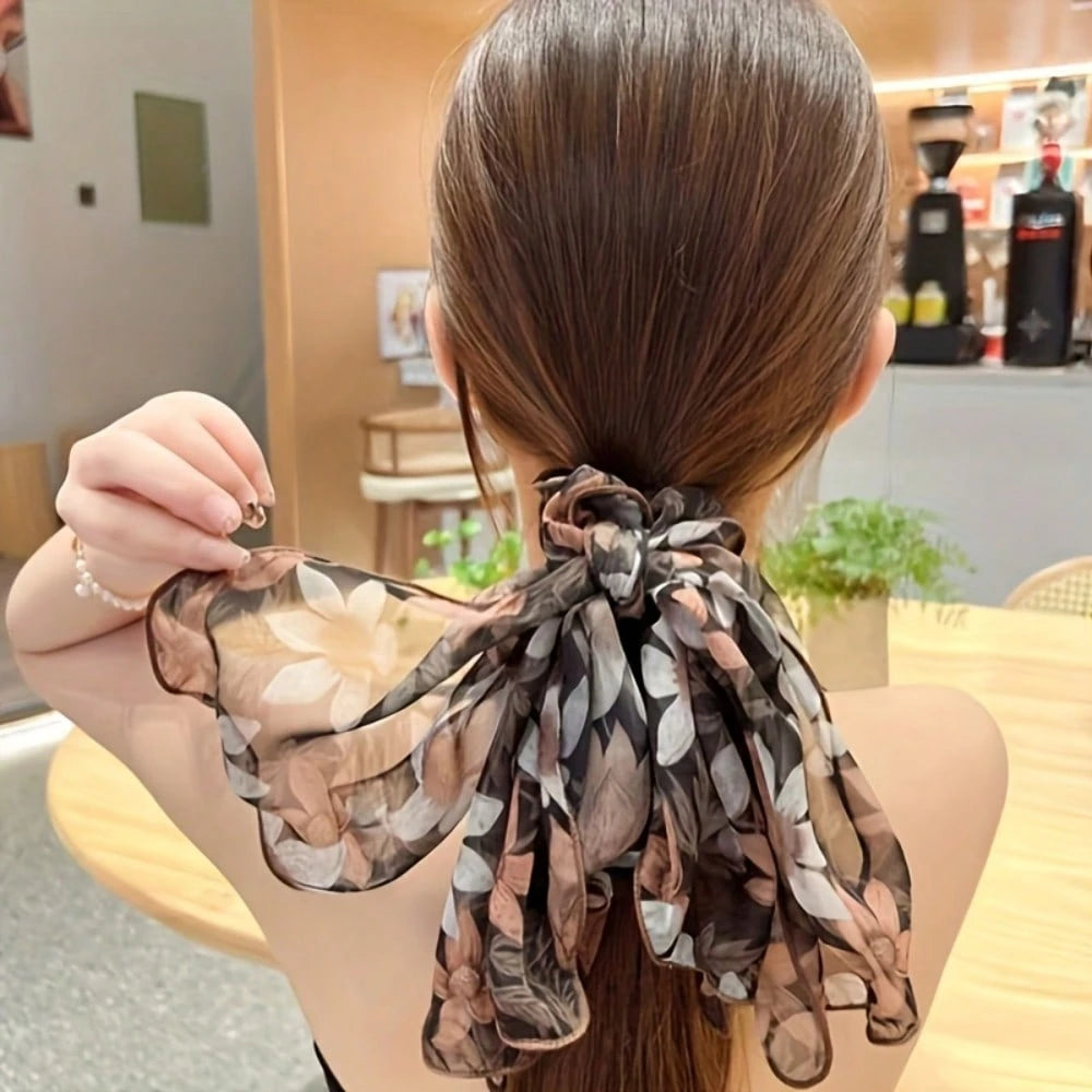 1-4pcs Satin French Vintage Printed Elegant Bow Hair Scrunchies, Lace Large Scrunchies, Sweet Style Mesh Ponytail Clips, Hair Tie Set, Bathroom Accessories/Decor, Headbands, Hair Ties, Hair Ropes, Hea