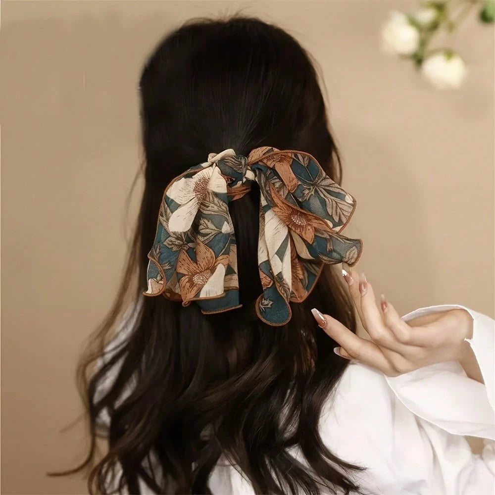 1-4pcs Satin French Vintage Printed Elegant Bow Hair Scrunchies, Lace Large Scrunchies, Sweet Style Mesh Ponytail Clips, Hair Tie Set, Bathroom Accessories/Decor, Headbands, Hair Ties, Hair Ropes, Hea