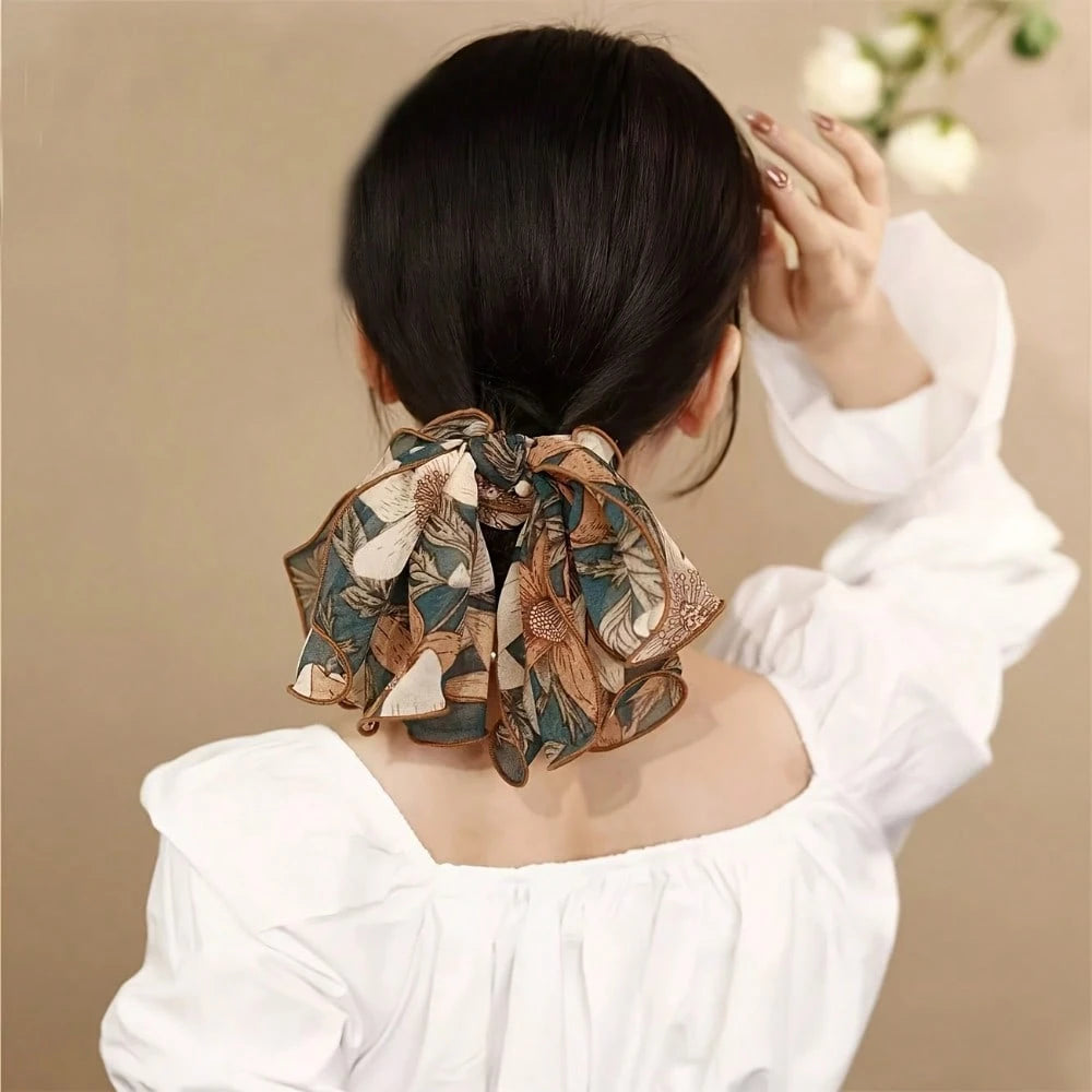 1-4pcs Satin French Vintage Printed Elegant Bow Hair Scrunchies, Lace Large Scrunchies, Sweet Style Mesh Ponytail Clips, Hair Tie Set, Bathroom Accessories/Decor, Headbands, Hair Ties, Hair Ropes, Hea