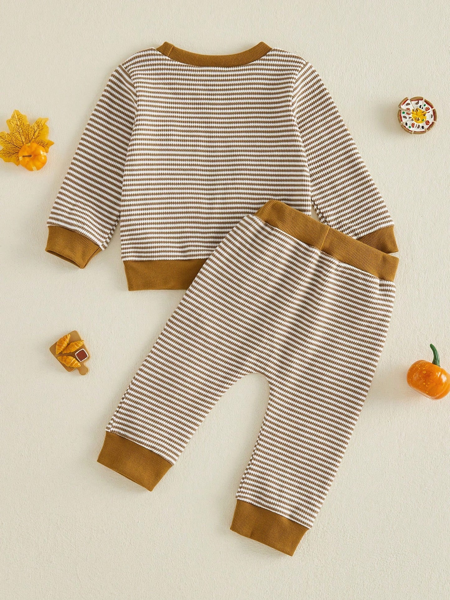 1-4T Toddler Boy Thanksgiving Clothes Set Turkey Embroidery Long Sleeve Crew Neck Sweatshirts And Stripe Pants 2 Piece Outfits