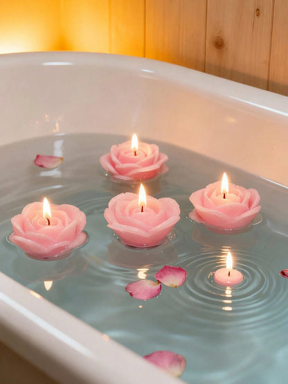 1/6pcs Rose Shaped Pink Mini Floating Rose Candles, Suitable For Aromatherapy, Wedding, Party, Home Decor And More