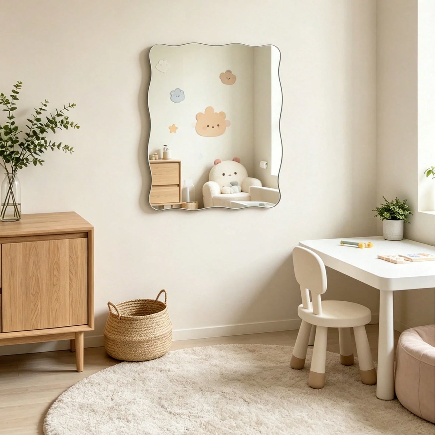 1 Frameless, Wavy, Asymmetric-Shaped Mirror For Wall Decoration; Full-Length Mirror; Frameless Acrylic Mirror Sticker For Living Room Decor