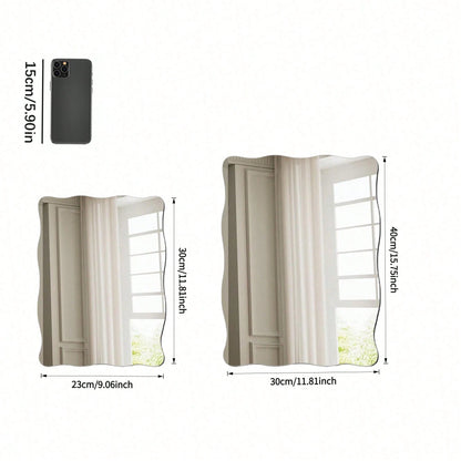1 Frameless, Wavy, Asymmetric-Shaped Mirror For Wall Decoration; Full-Length Mirror; Frameless Acrylic Mirror Sticker For Living Room Decor