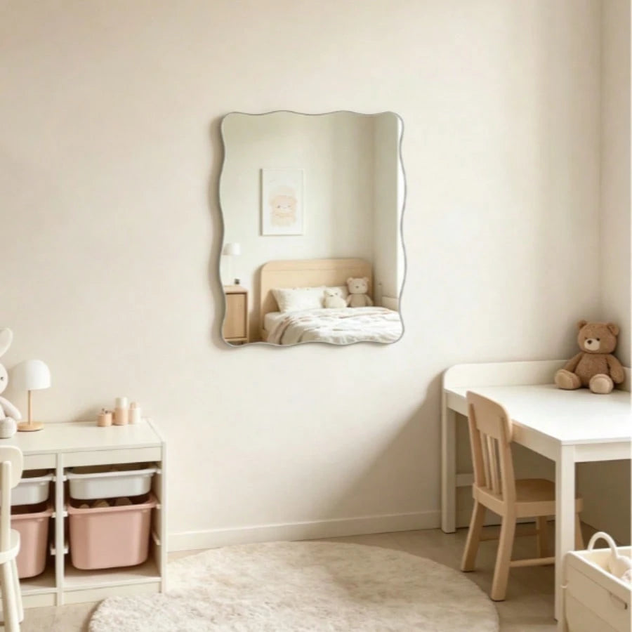 1 Frameless, Wavy, Asymmetric-Shaped Mirror For Wall Decoration; Full-Length Mirror; Frameless Acrylic Mirror Sticker For Living Room Decor