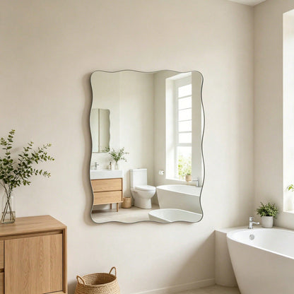 1 Frameless, Wavy, Asymmetric-Shaped Mirror For Wall Decoration; Full-Length Mirror; Frameless Acrylic Mirror Sticker For Living Room Decor