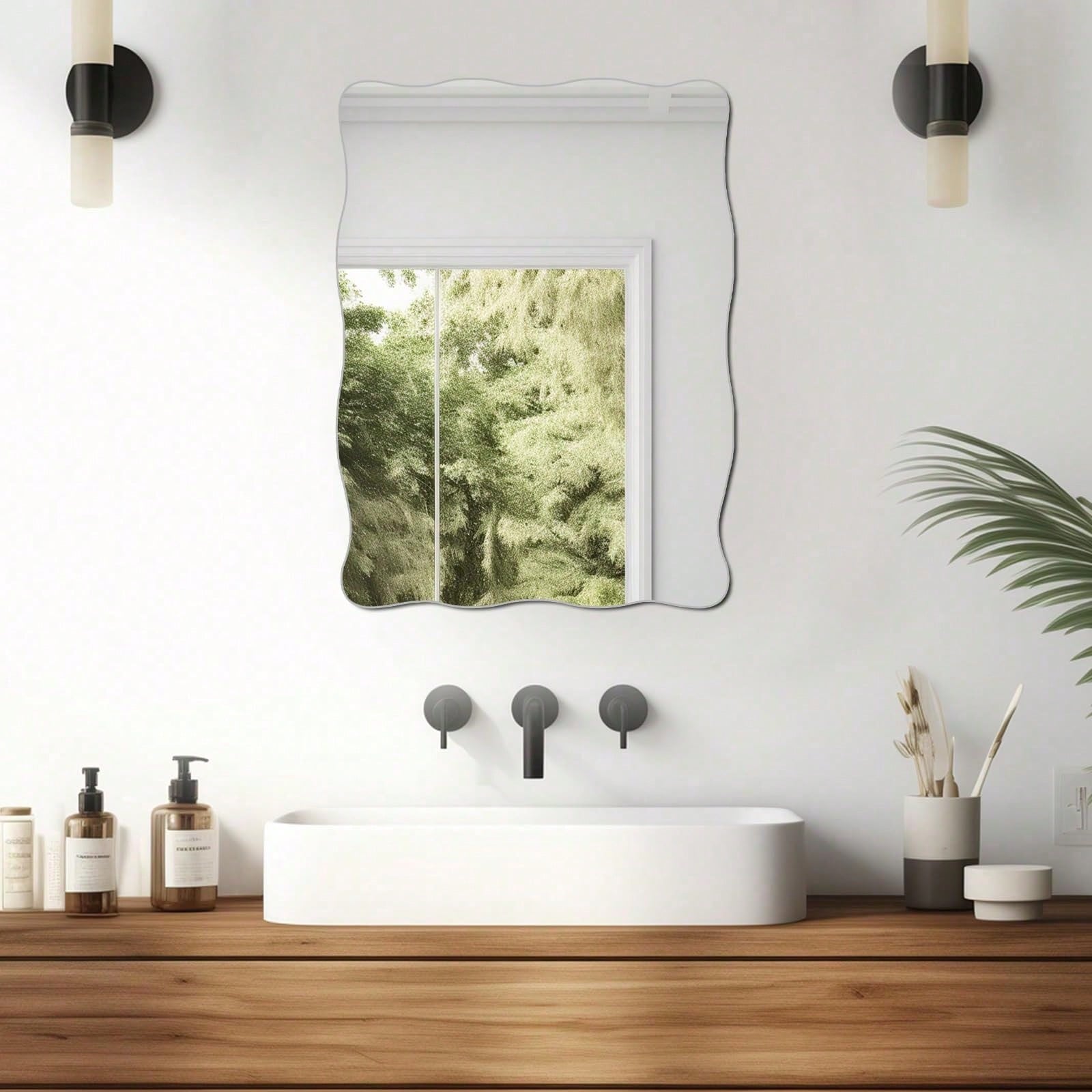 1 Frameless, Wavy, Asymmetric-Shaped Mirror For Wall Decoration; Full-Length Mirror; Frameless Acrylic Mirror Sticker For Living Room Decor