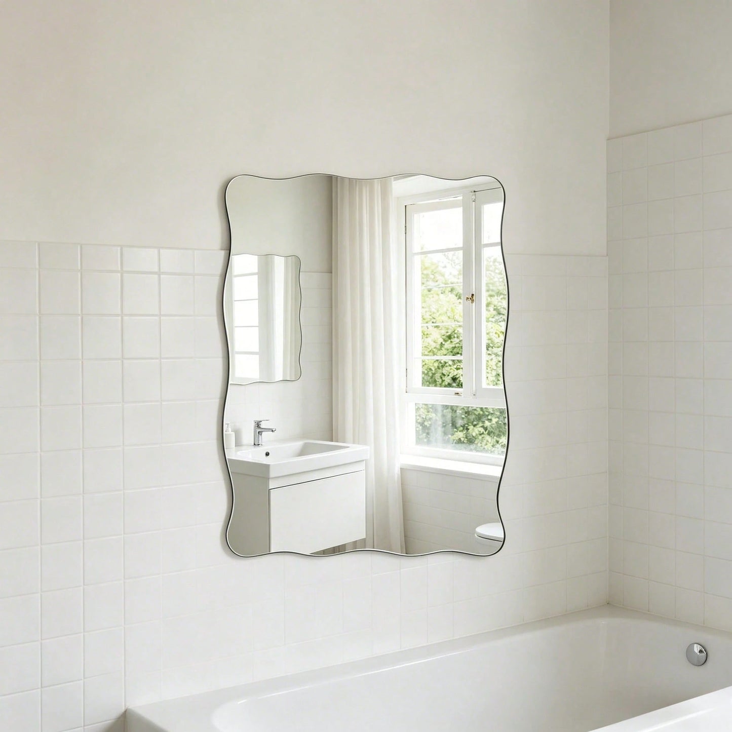 1 Frameless, Wavy, Asymmetric-Shaped Mirror For Wall Decoration; Full-Length Mirror; Frameless Acrylic Mirror Sticker For Living Room Decor