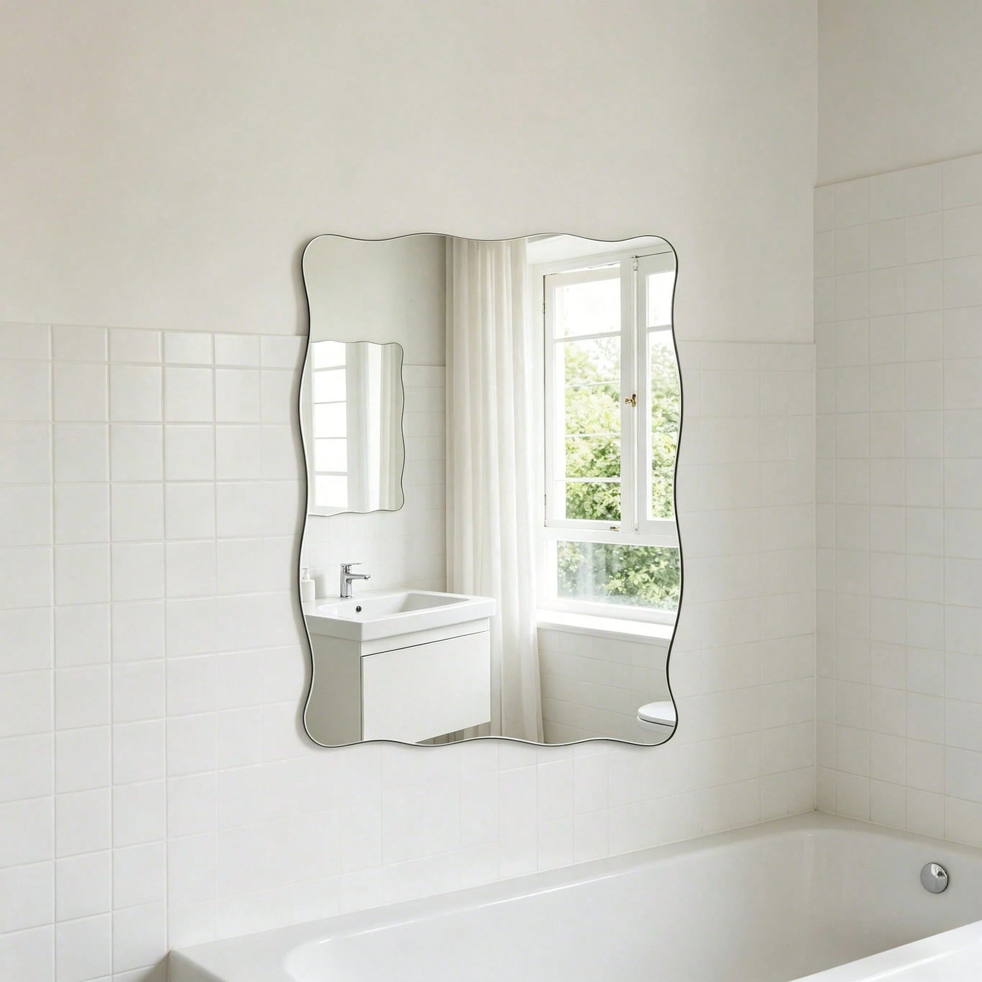 1 Frameless, Wavy, Asymmetric-Shaped Mirror For Wall Decoration; Full-Length Mirror; Frameless Acrylic Mirror Sticker For Living Room Decor