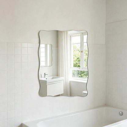 1 Frameless, Wavy, Asymmetric-Shaped Mirror For Wall Decoration; Full-Length Mirror; Frameless Acrylic Mirror Sticker For Living Room Decor