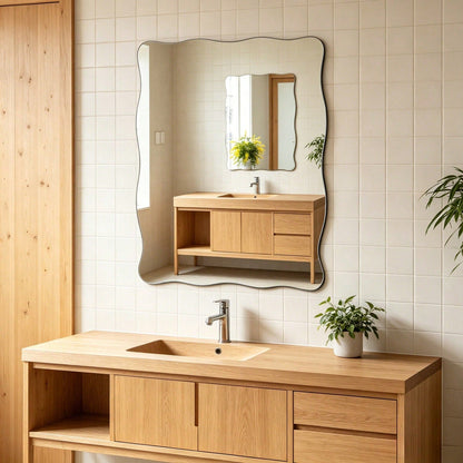 1 Frameless, Wavy, Asymmetric-Shaped Mirror For Wall Decoration; Full-Length Mirror; Frameless Acrylic Mirror Sticker For Living Room Decor