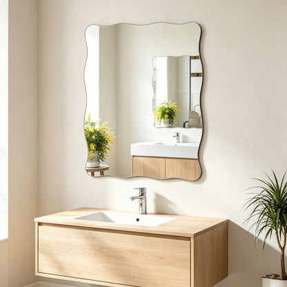 1 Frameless, Wavy, Asymmetric-Shaped Mirror For Wall Decoration; Full-Length Mirror; Frameless Acrylic Mirror Sticker For Living Room Decor