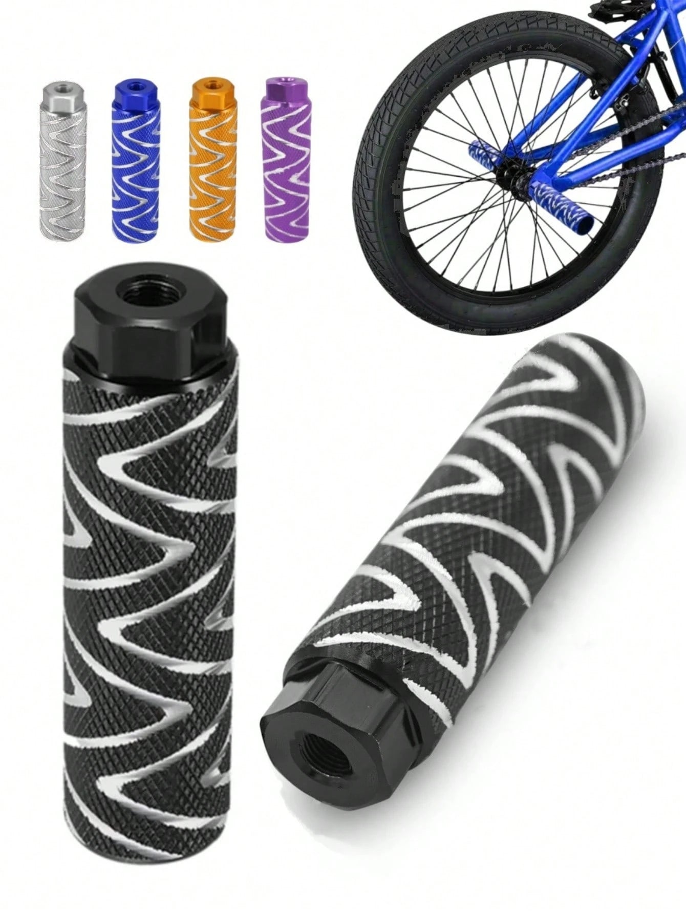1 Pair Aluminum Alloy Anti-Slip Bicycle Pegs, Mountain Bike/BMX Pegs, Bicycle Rear Short Pegs, Fit 3/8" Axle (Please Measure Your Bike Size Before Purchasing To Avoid Unnecessary Purchase)
