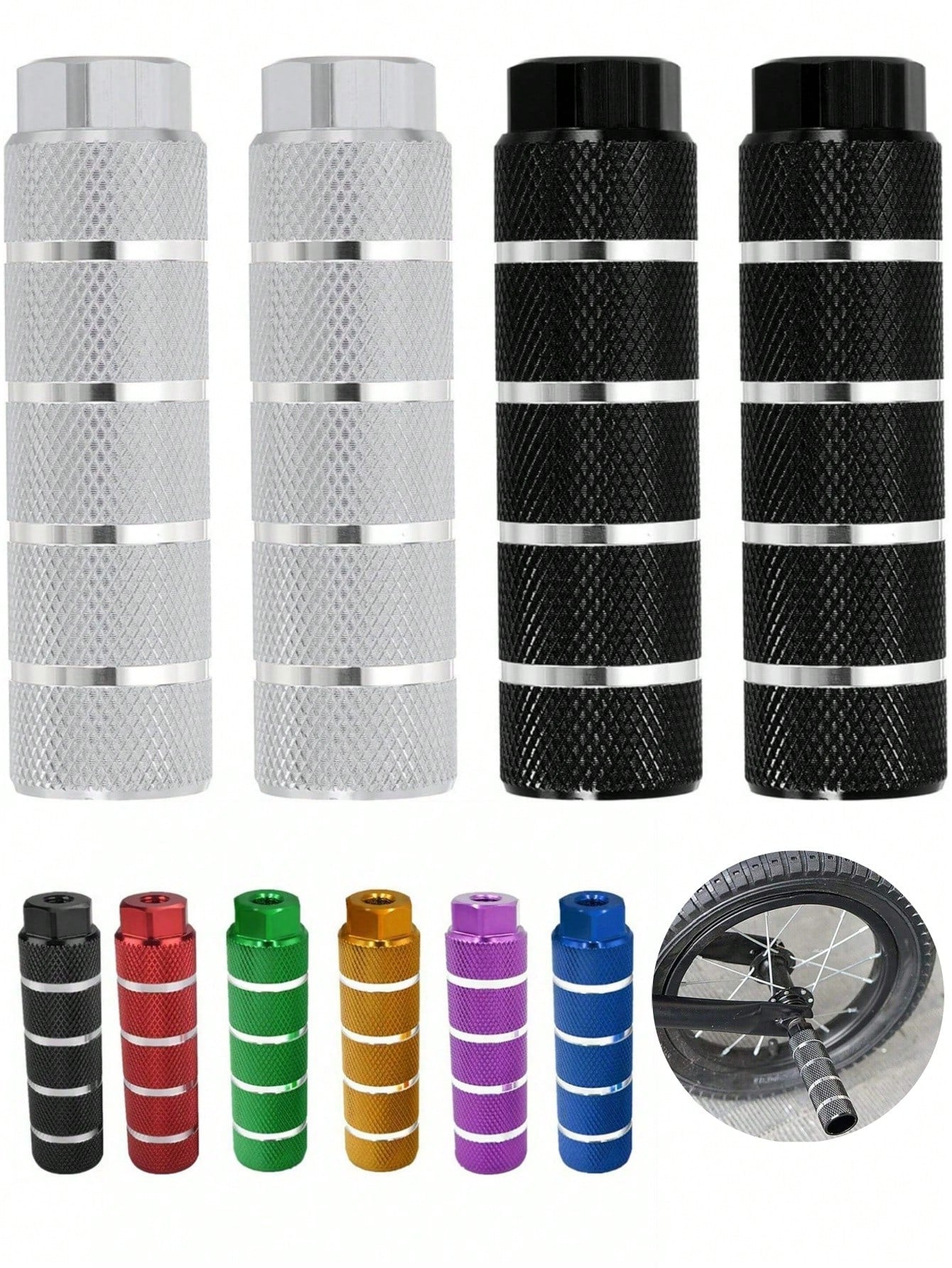 1 Pair Aluminum Alloy Anti-Slip Bicycle Pegs, Mountain Bike/BMX Pegs, Bicycle Rear Short Pegs, Fit 3/8" Axle (Please Measure Your Bike Size Before Purchasing To Avoid Unnecessary Purchase)