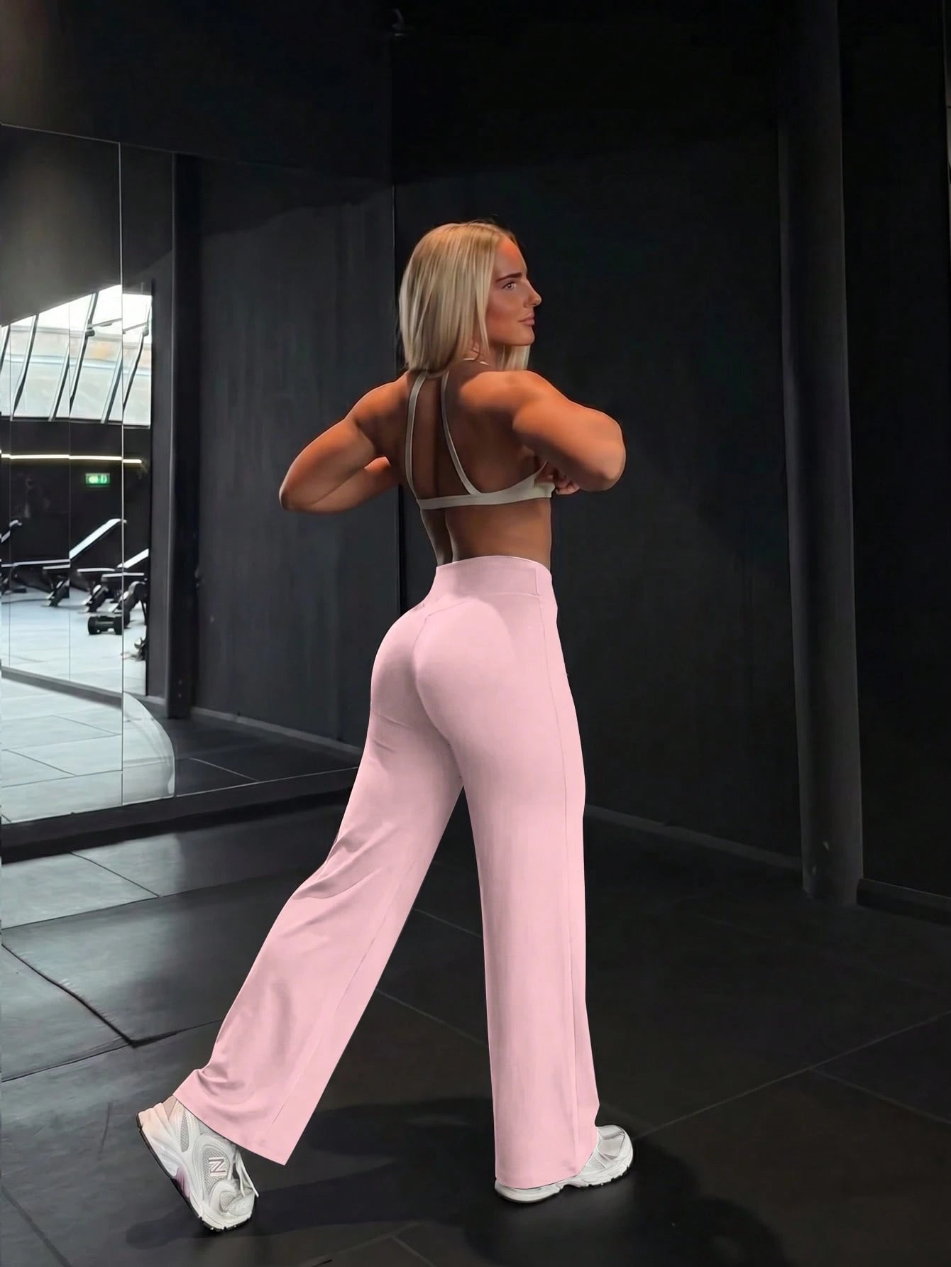 1 Pair Women's Solid Color Loose Yoga Wide Leg Pants, Comfortable Fitted Versatile, Suitable For Running, Fitness And Yoga Sports Pink