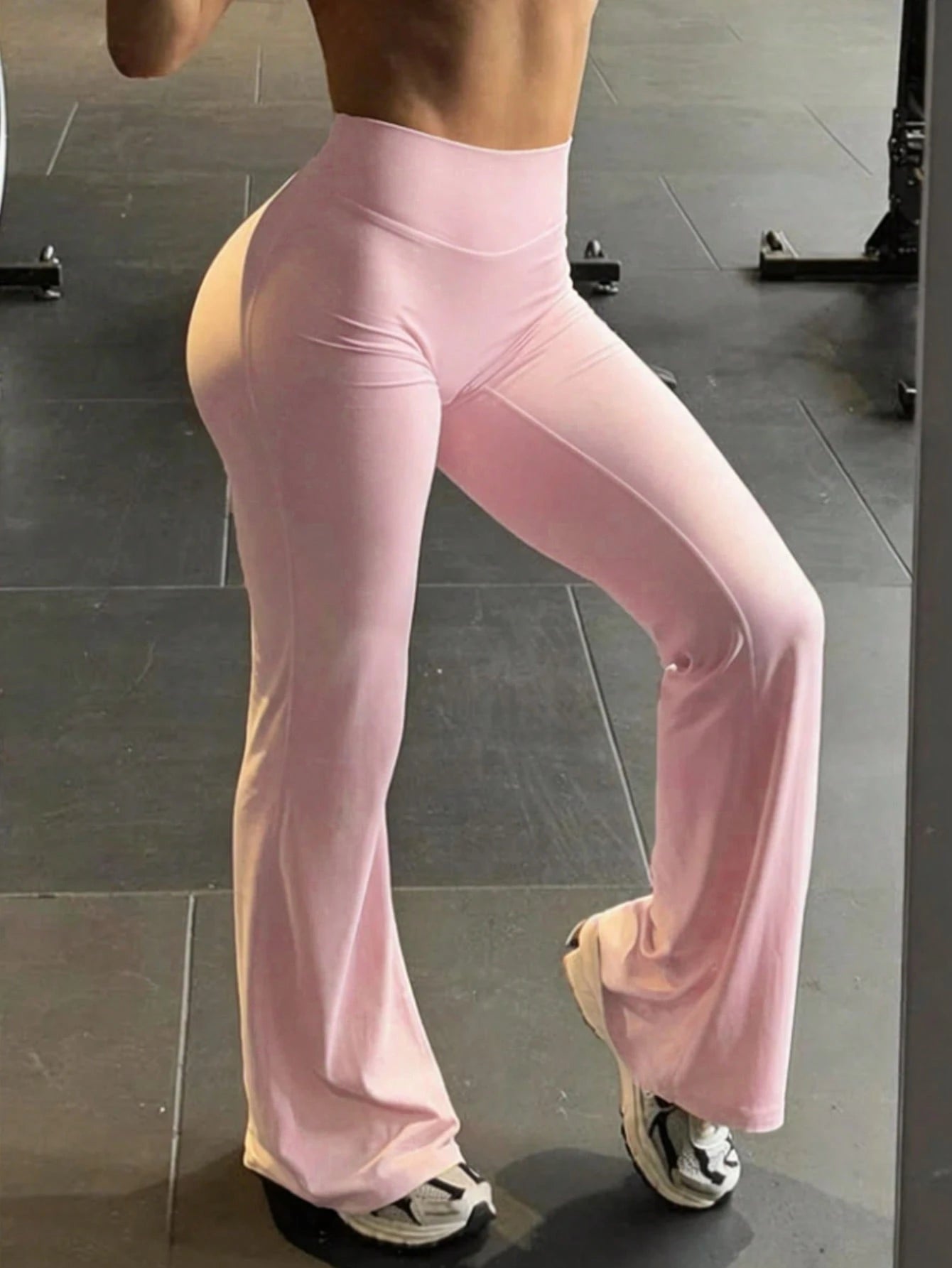 1 Pair Women's Solid Color Loose Yoga Wide Leg Pants, Comfortable Fitted Versatile, Suitable For Running, Fitness And Yoga Sports Pink