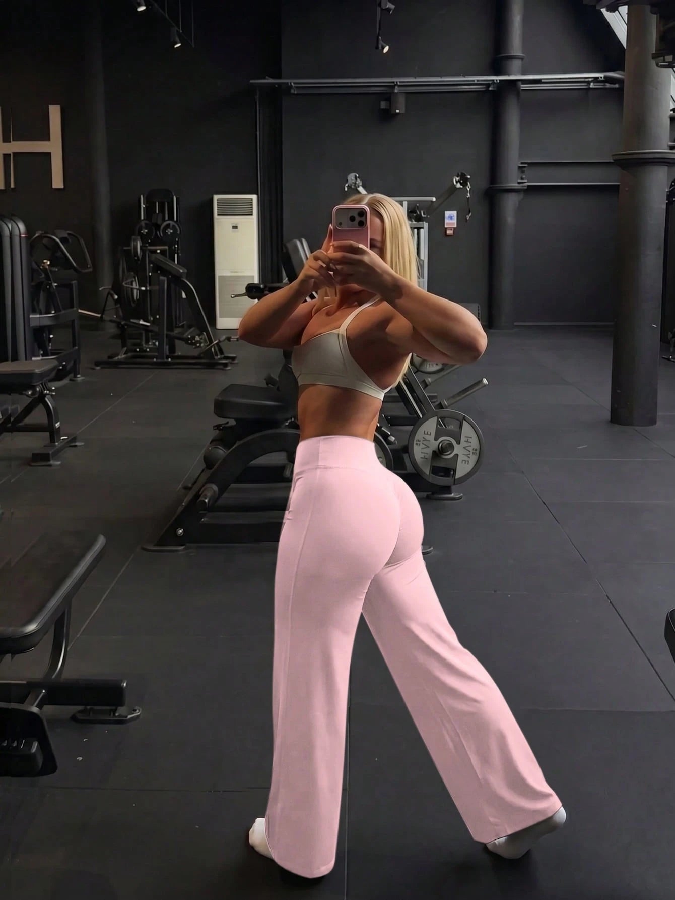 1 Pair Women's Solid Color Loose Yoga Wide Leg Pants, Comfortable Fitted Versatile, Suitable For Running, Fitness And Yoga Sports Pink