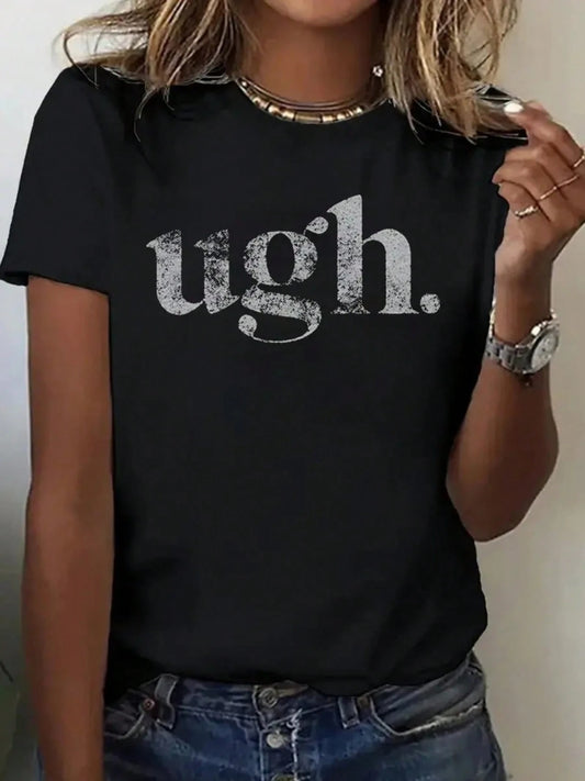 [1 Pcs Plus Size] Plus Size- Plus Size- Plus Size Women'S Oversized T-Shirt With Ugly Letter Print- Plus Size Friendly Medium Stretch Round Neck Short Sleeve Top, All-Season Comfort Fit, Machine Wa