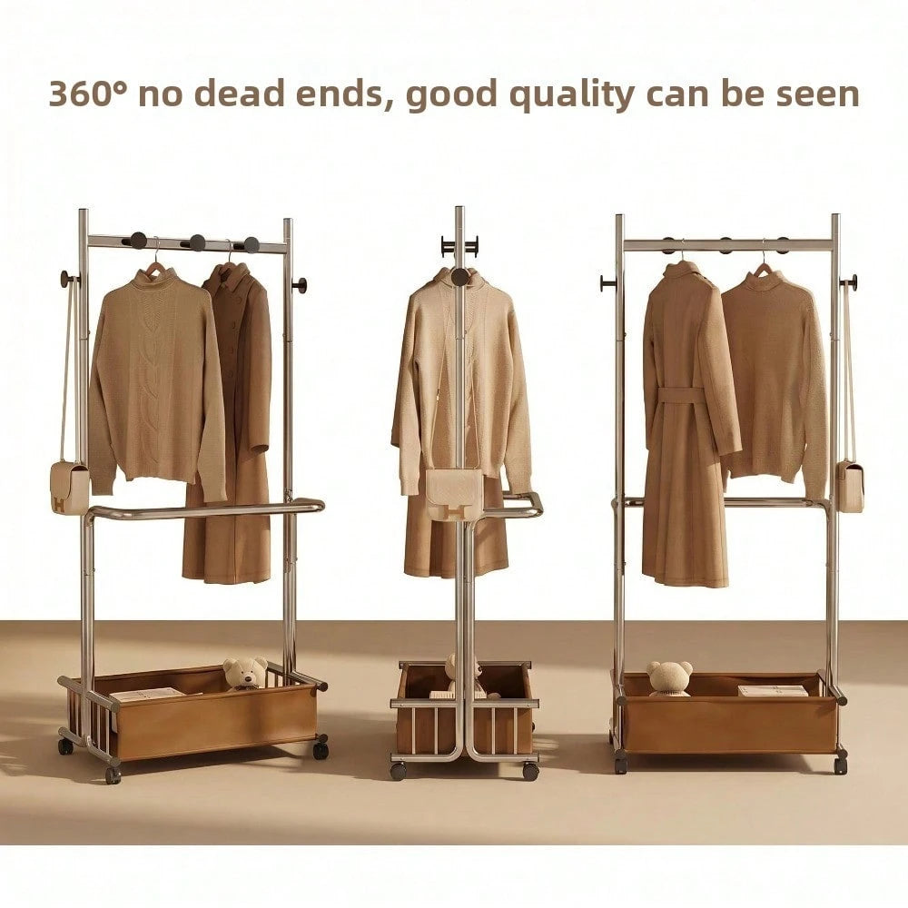 1 Piece Floor Standing Garment Rack For Home Use, Movable Clothes Hanger With Wheels, Minimalist Multi-Layer Storage Organizer For Bedroom Living Room Clothing Hanging And Daily Accessories Arrangemen